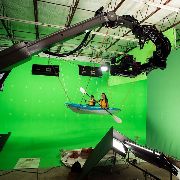 Chapman Leonard Technocrane Films Kayaks on Green Screen Soundstage